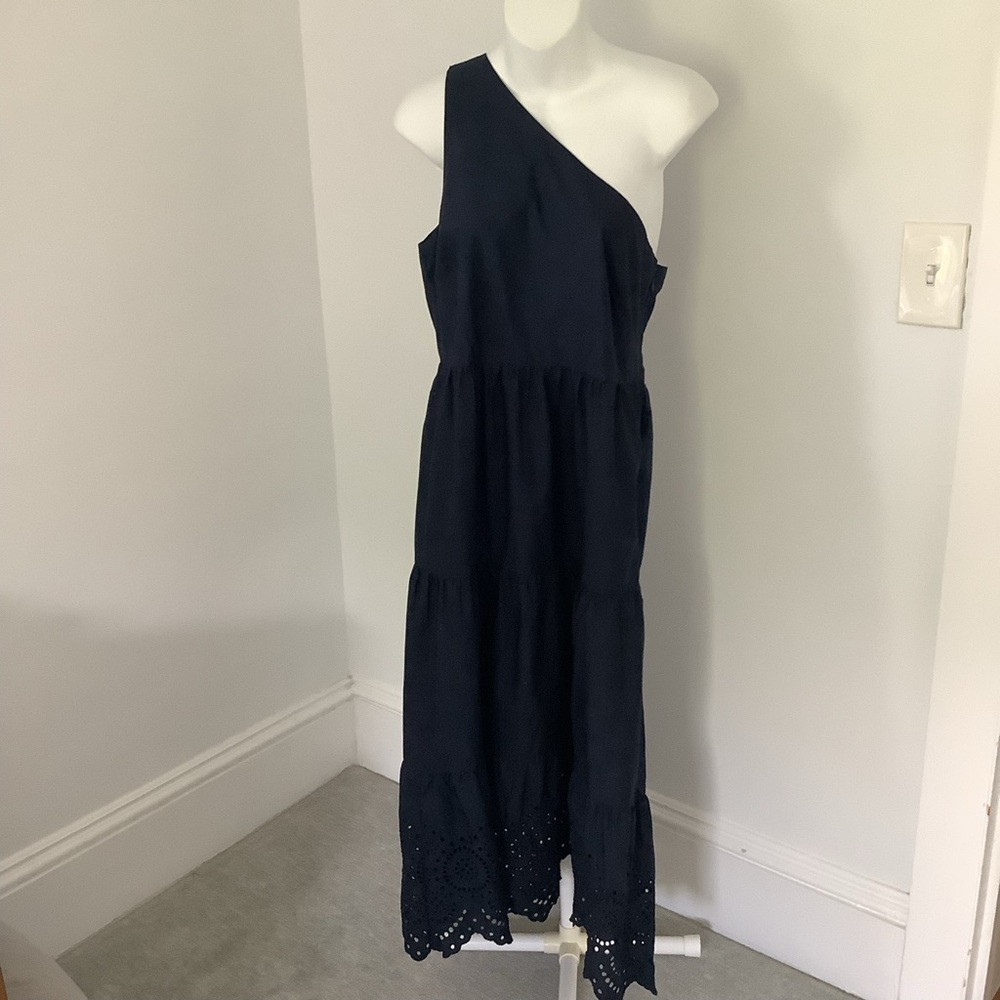 GAP Navy Blue One Shoulder Maxi Cotton Dress NWT Sz. 8 - Picture 7 of 10